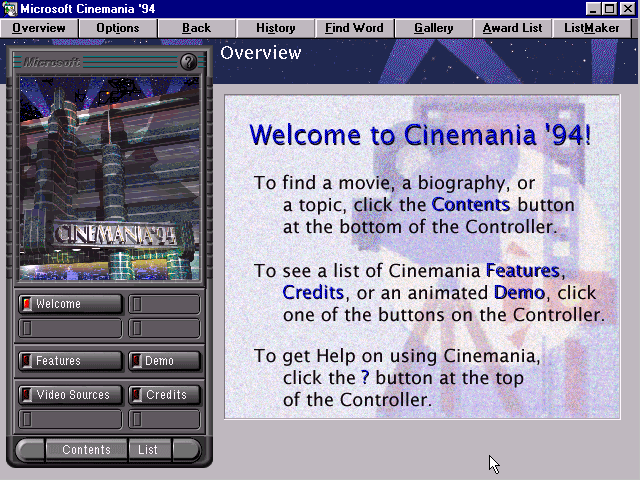 Microsoft Cinemania 94 - Welcome